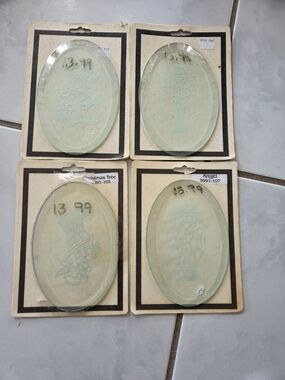 Set of 4 Vintage Oval Glass Christmas Ornaments - Light Green